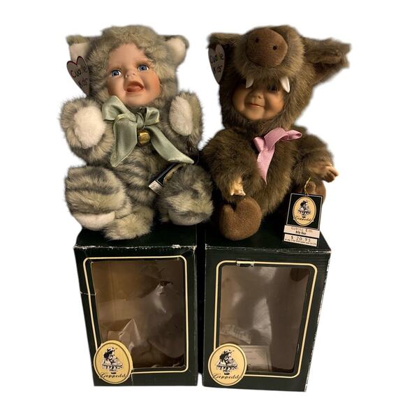 Geppeddo Cuddle Kids Baby Cat Elephant Anthropomorphic Porcelain Face Plush Doll - Picture 1 of 8